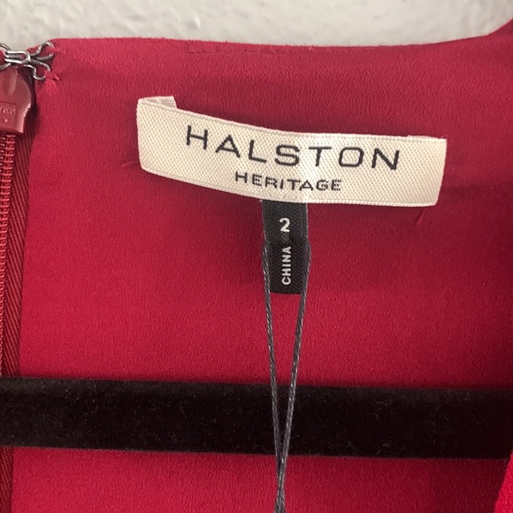 Crimson Red Halston Heritage Evening Collection V-neck dress with bat sleeves. - Picture 3 of 13